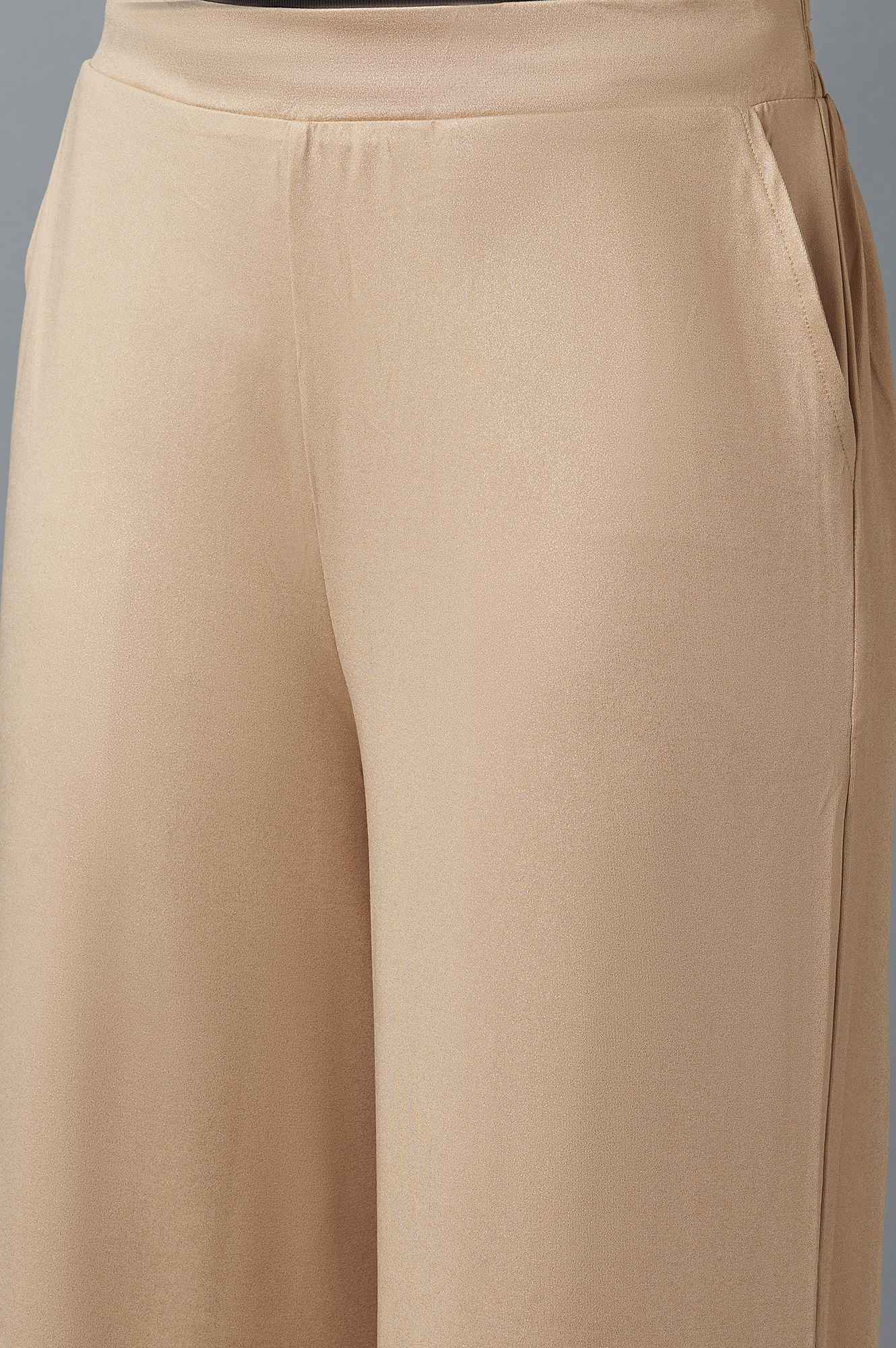 Rose Gold Solid Straight Fit Cotton Palazzo With Side Pockets