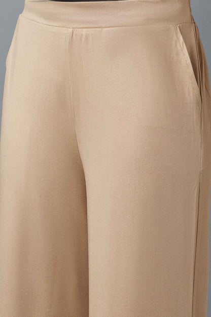 Rose Gold Solid Straight Fit Cotton Palazzo With Side Pockets