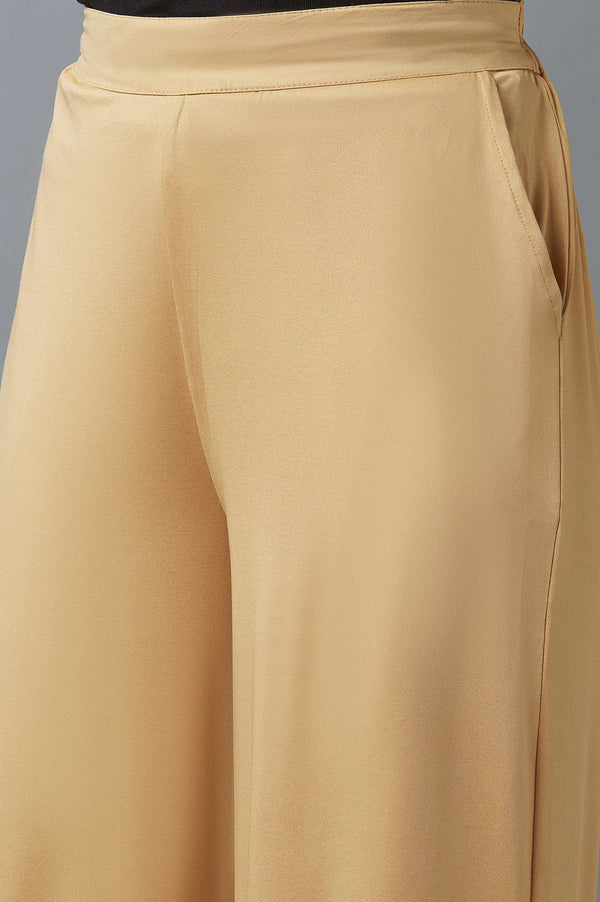 Gold Solid Straight Fit Cotton Palazzo With Side Pockets