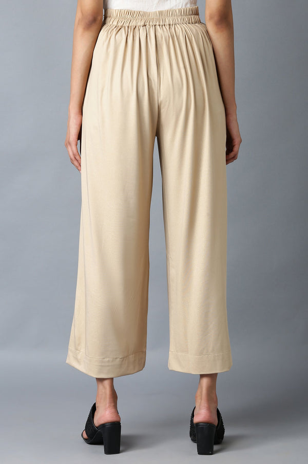 Gold Solid Straight Fit Palazzo With Side Pockets