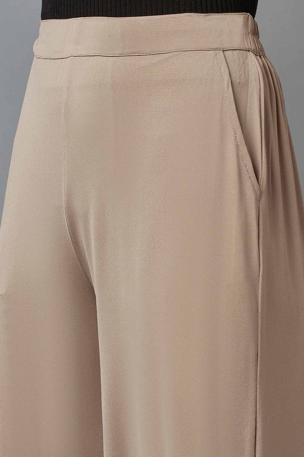 Gold Solid Straight Fit Palazzo With Side Pockets