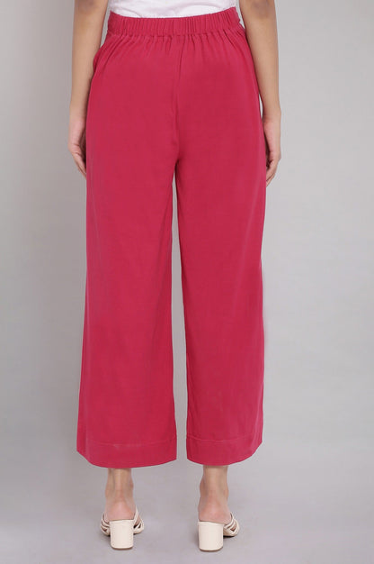 Red Solid Straight Fit Cotton Palazzo With Elasticated Waist