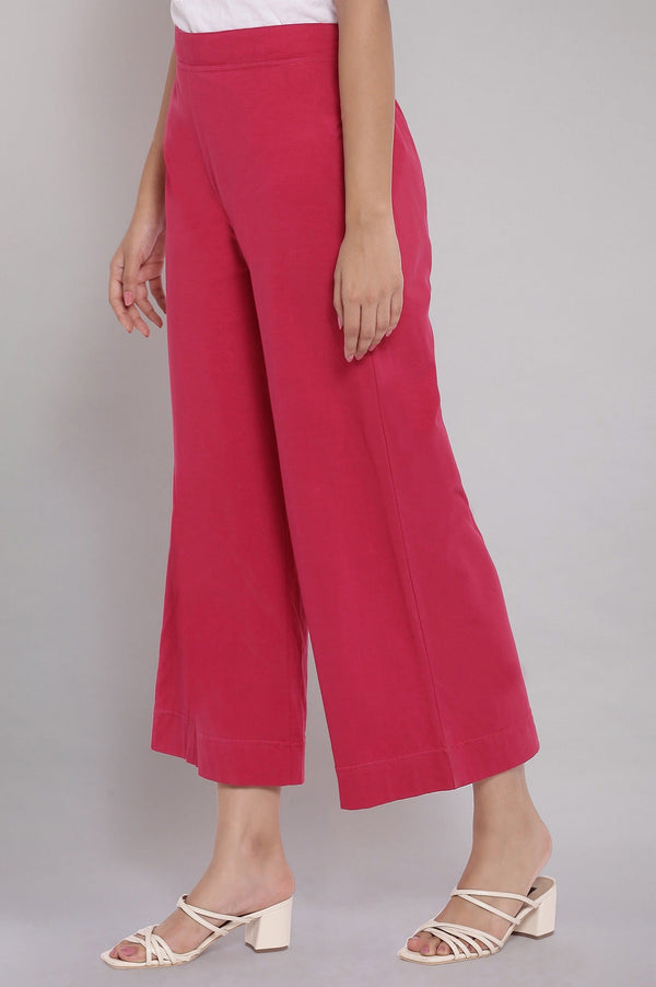 Elleven Women's Red Solid Straight Fit Cotton Palazzo With Elasticated Waist