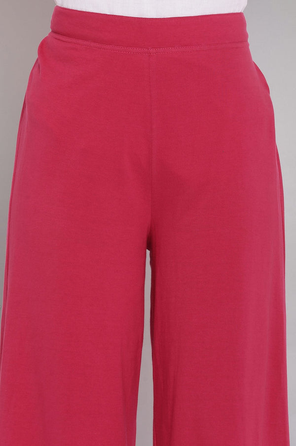 Elleven Women's Red Solid Straight Fit Cotton Palazzo With Elasticated Waist
