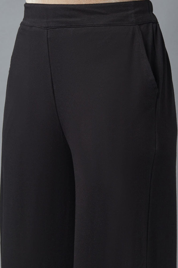 Elleven Women's Black Solid Straight Fit Cotton Palazzo With Side Pockets