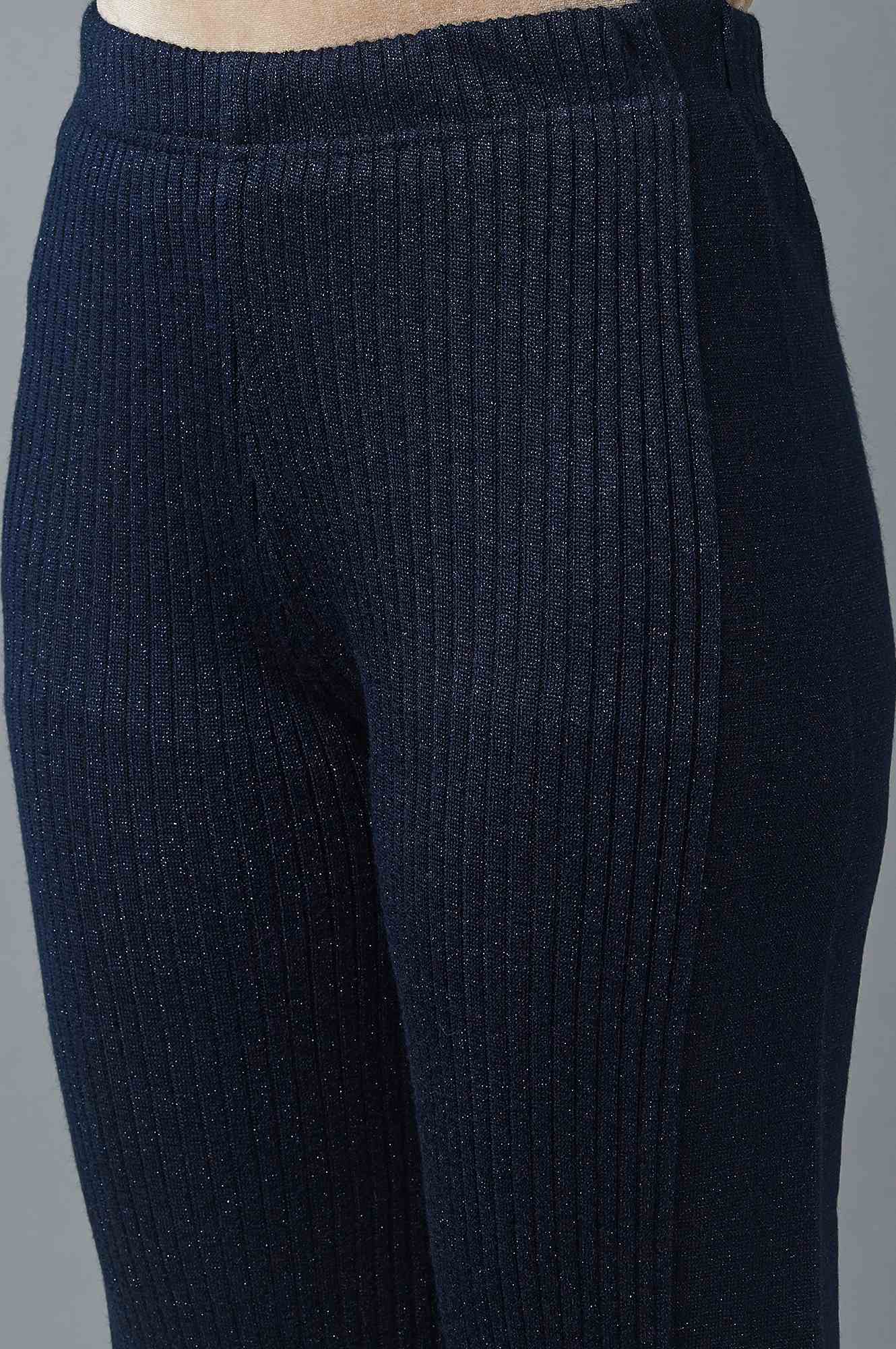 Navy Blue Solid Boot Cut Palazzo With Elasticated Waist