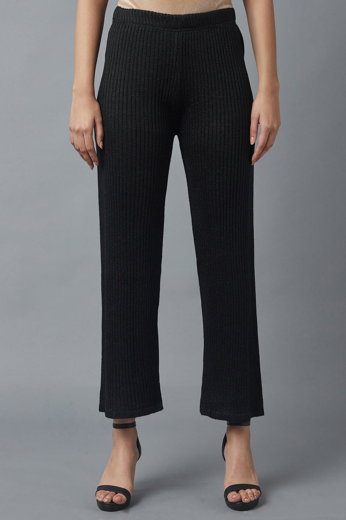Elleven Women's Black Solid Boot Cut Palazzo With Elasticated Waist - XL