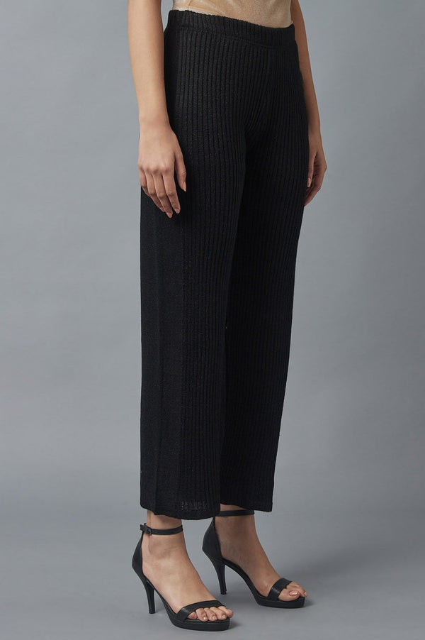 Black Solid Boot Cut Palazzo With Elasticated Waist