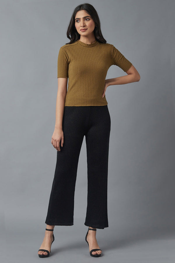 Black Solid Boot Cut Palazzo With Elasticated Waist