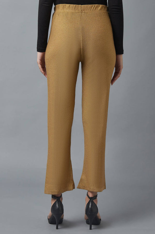 Gold Solid Boot Cut Acrylic Palazzo With Elasticated Waist