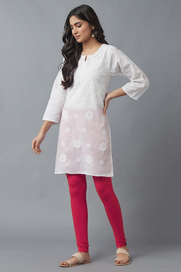 Red Solid Skinny Fit Cotton Tights With Elasticated Waist