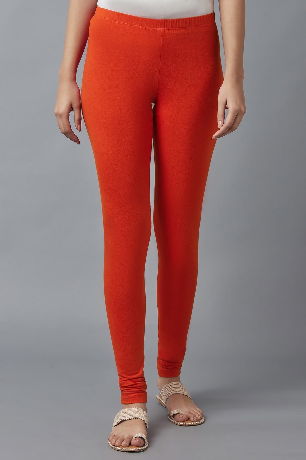 Elleven Women's Orange Skin Fit Churidar - S