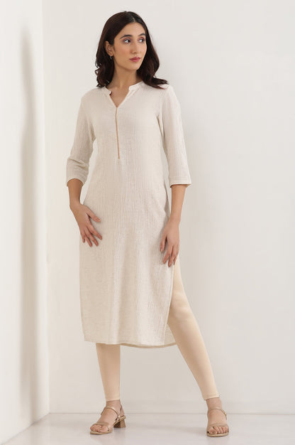 Beige Solid Skinny-fit Knit Tights with Elasticated Waist