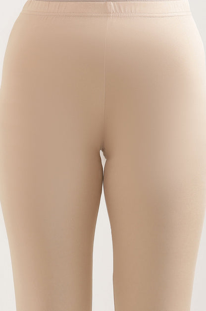 Beige Solid Skinny-fit Knit Tights with Elasticated Waist