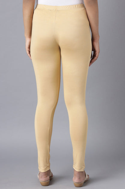 Gold Solid Skinny Fit Tights With Elasticated Waist
