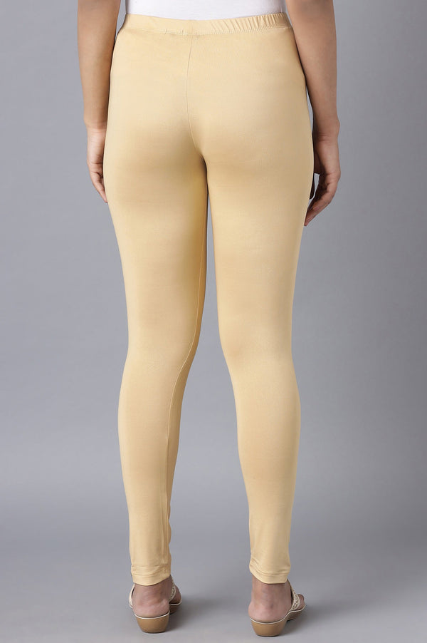 Gold Solid Skinny Fit Tights With Elasticated Waist