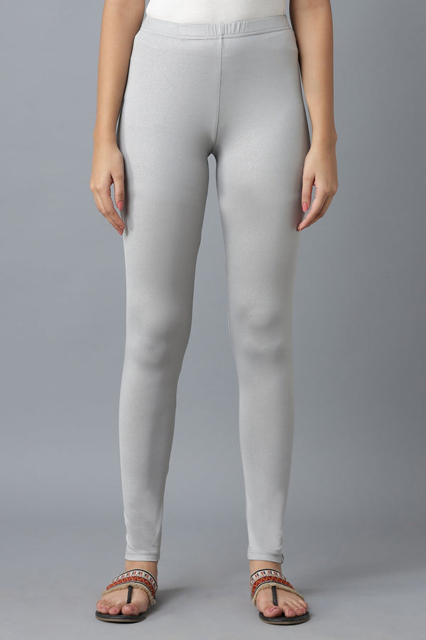 Silver Solid Skinny Fit Tights With Elasticated Waist