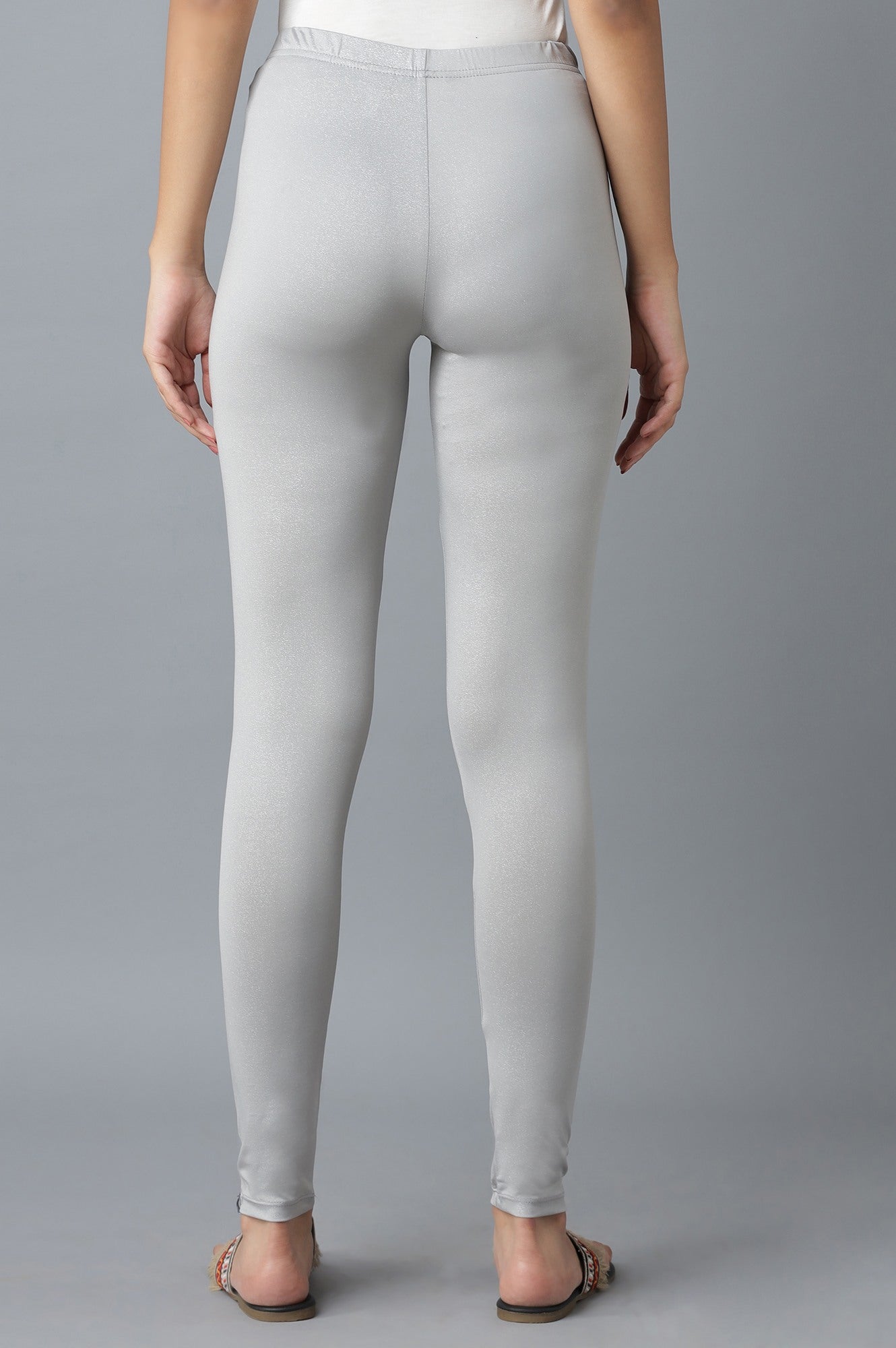 Silver Solid Skinny Fit Tights With Elasticated Waist
