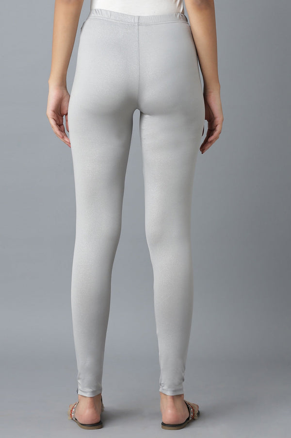 Silver Solid Skinny Fit Tights With Elasticated Waist