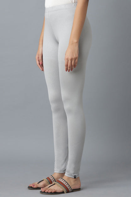 Silver Solid Skinny Fit Tights With Elasticated Waist