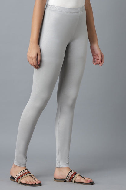 Silver Solid Skinny Fit Tights With Elasticated Waist