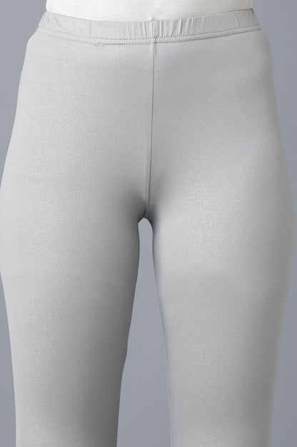 Silver Solid Skinny Fit Tights With Elasticated Waist