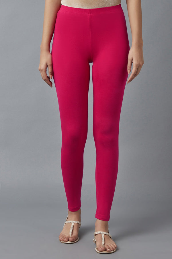 Pink Solid Skinny Fit Cotton Tights With Elasticated Waist