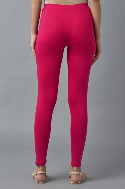Pink Solid Skinny Fit Cotton Tights With Elasticated Waist