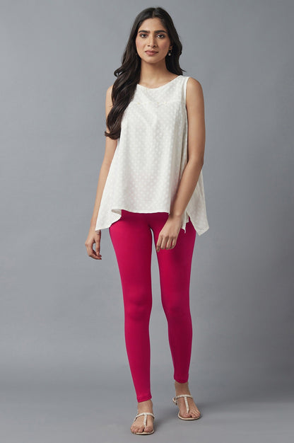 Pink Solid Skinny Fit Cotton Tights With Elasticated Waist