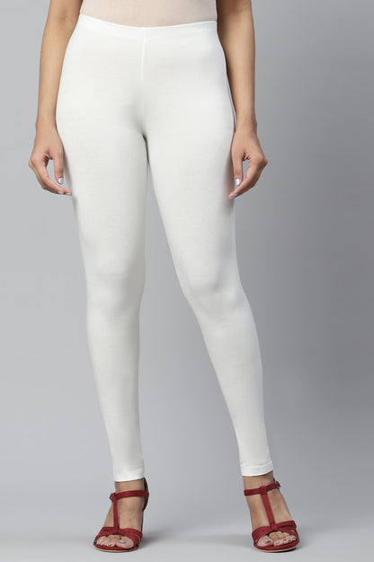 Off White Solid Skinny-fit Cotton Tights with Elasticated Waistband