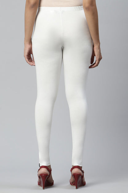 Off White Solid Skinny-fit Cotton Tights with Elasticated Waistband