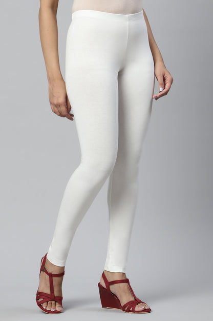 Off White Solid Skinny-fit Cotton Tights with Elasticated Waistband