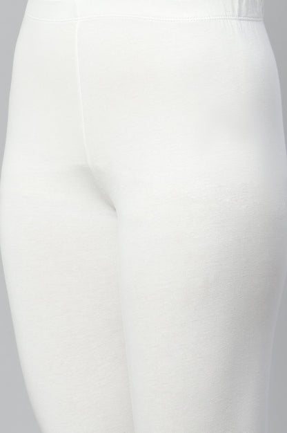 Off White Solid Skinny-fit Cotton Tights with Elasticated Waistband