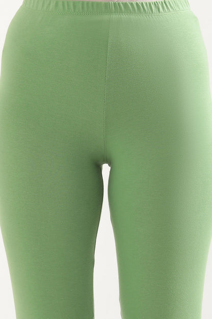 Green Solid Skinny Fit Cotton Tights With Elasticated Waist