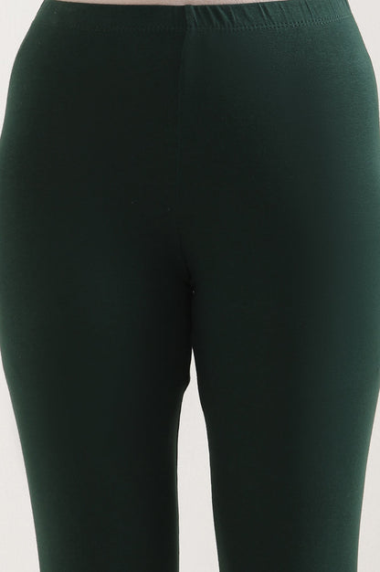 Green Solid Skinny Fit Cotton Tights With Elasticated Waist