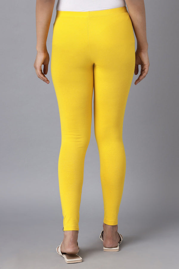 Yellow Solid Skinny Fit Cotton Tights With Elasticated Waistband