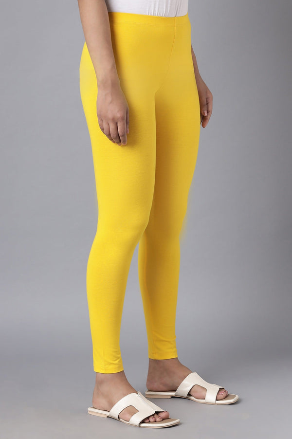 Yellow Solid Skinny Fit Cotton Tights With Elasticated Waistband
