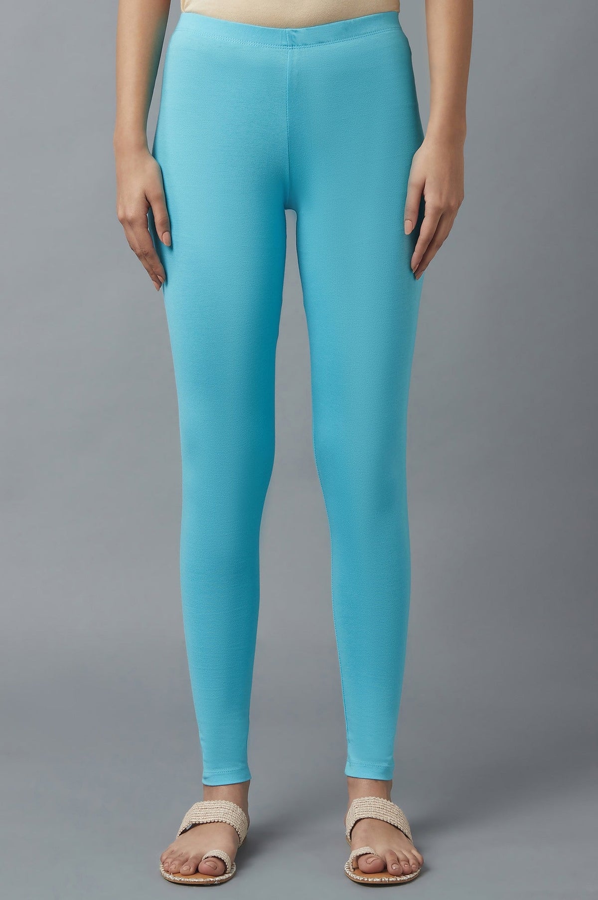 Elleven Women's Blue Solid Skinny Fit Cotton Tights With Elasticated Waist - 2XL