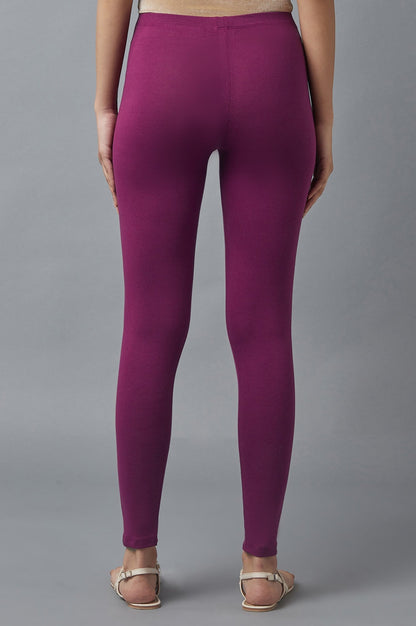 Purple Solid Skinny Fit Cotton Tights With Elasticated Waist