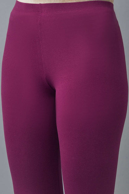 Purple Solid Skinny Fit Cotton Tights With Elasticated Waist