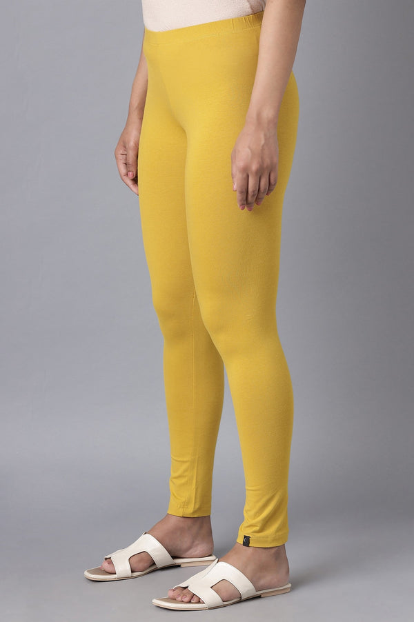 Yellow Solid Skinny Fit Cotton Tights With Elasticated Waistband