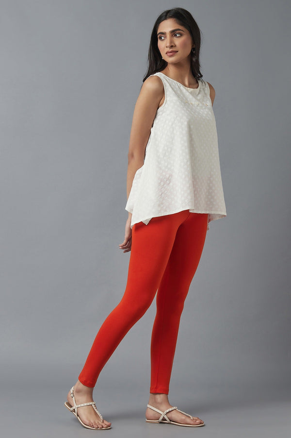 Orange Solid Skinny Fit Cotton Tights With Elasticated Waist