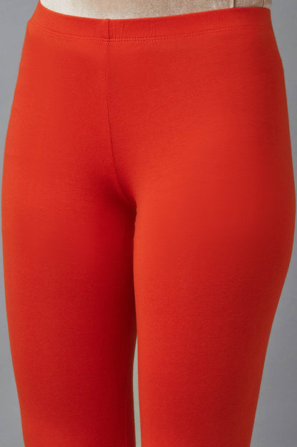 Orange Solid Skinny Fit Cotton Tights With Elasticated Waist
