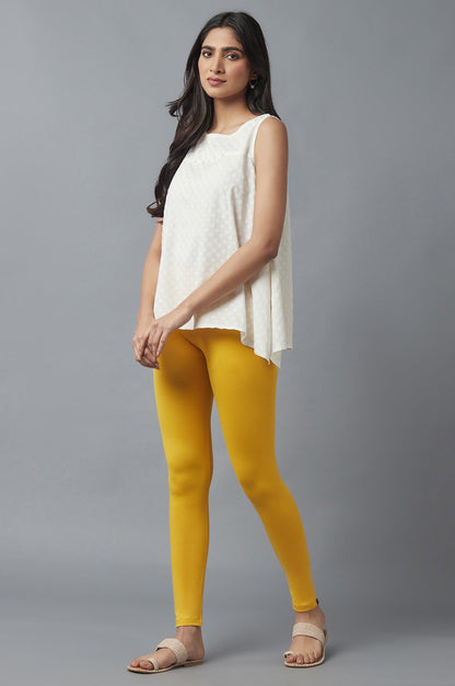 Yellow Solid Skinny Fit Cotton Tights With Elasticated Waist