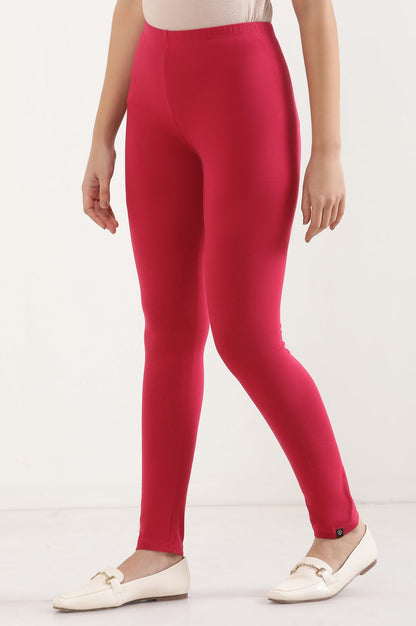Pink Solid Skinny Fit Cotton Tights With Elasticated Waist