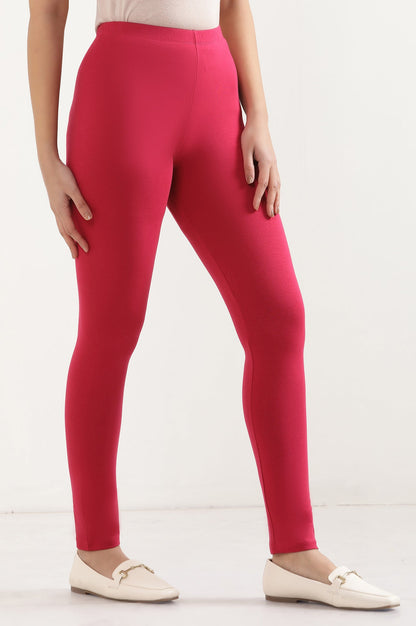 Pink Solid Skinny Fit Cotton Tights With Elasticated Waist
