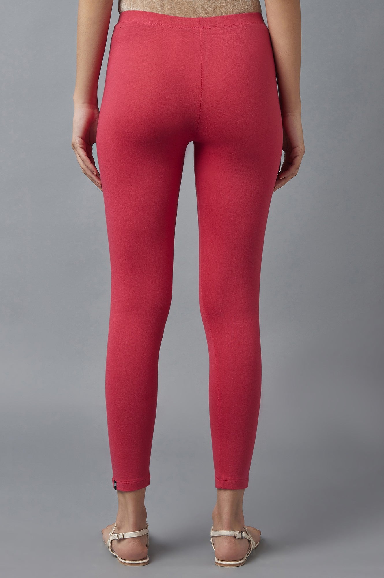 Red Solid Skinny Fit Cotton Tights With Elasticated Waist