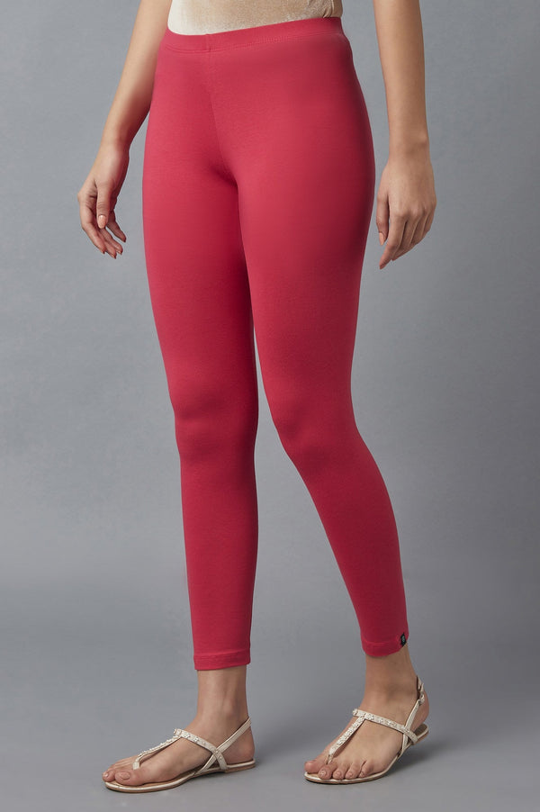 Red Solid Skinny Fit Cotton Tights With Elasticated Waist