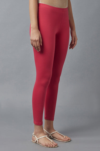 Red Solid Skinny Fit Cotton Tights With Elasticated Waist