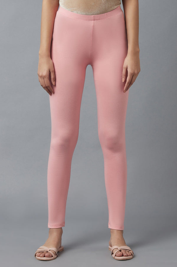 Pink Solid Skinny Fit Cotton Tights With Elasticated Waist